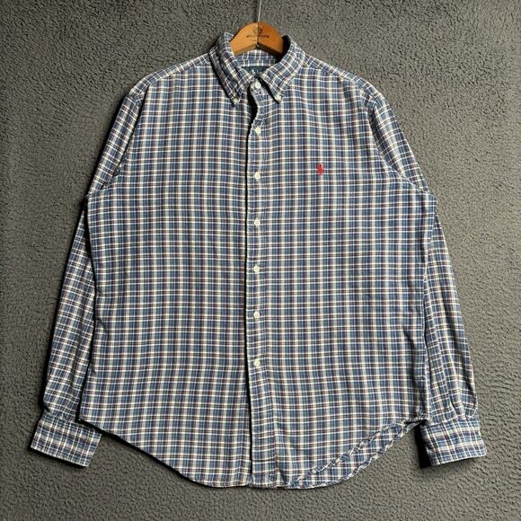 Vtg Ralph Lauren Plaid Button Down Lightweight Cotton Flannel Shirt Men’s Large - Picture 3 of 13